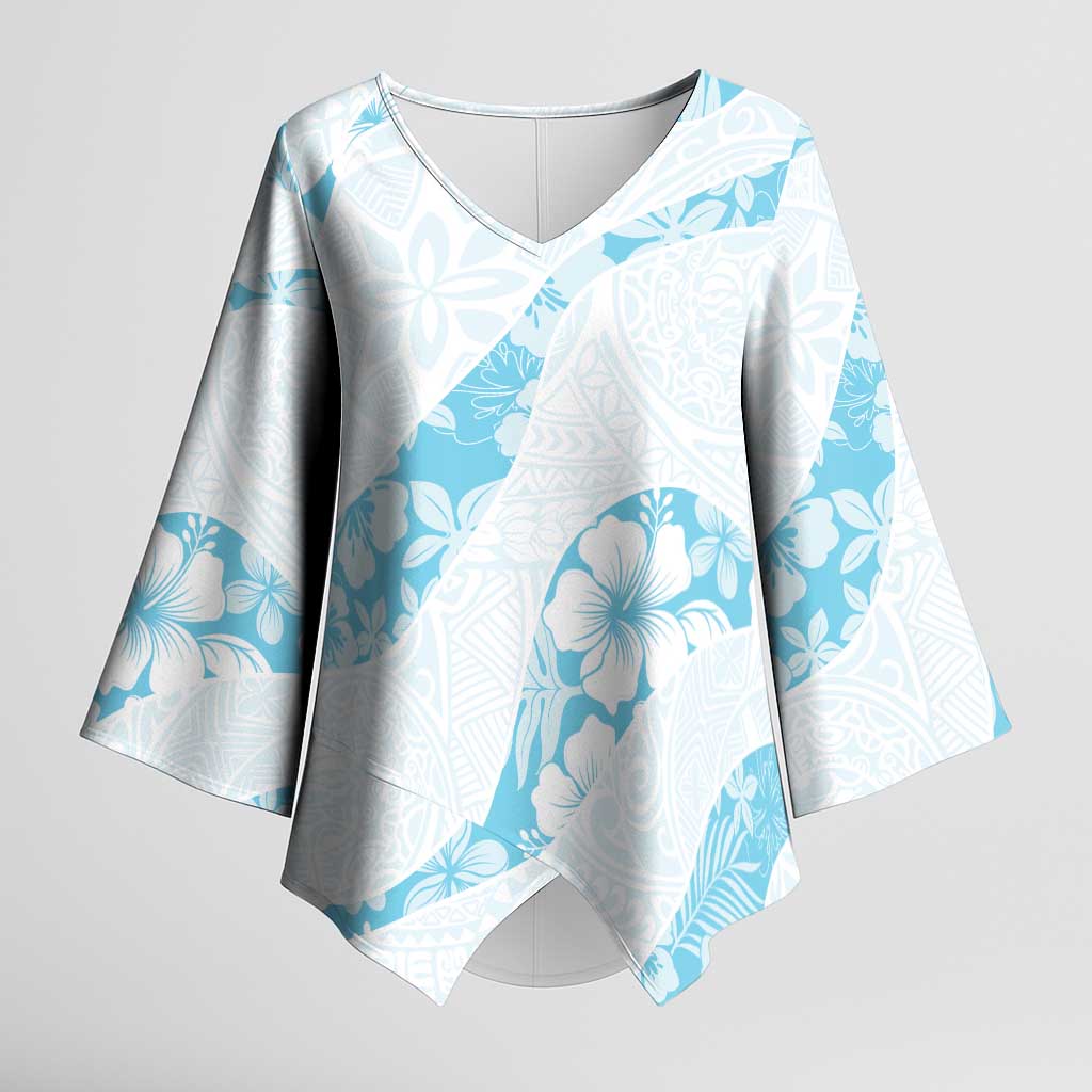 Aloha Hawaii Floral Tapa Kimono Sleeve Blouse Patchwork Turquoise - Polynesian Pride