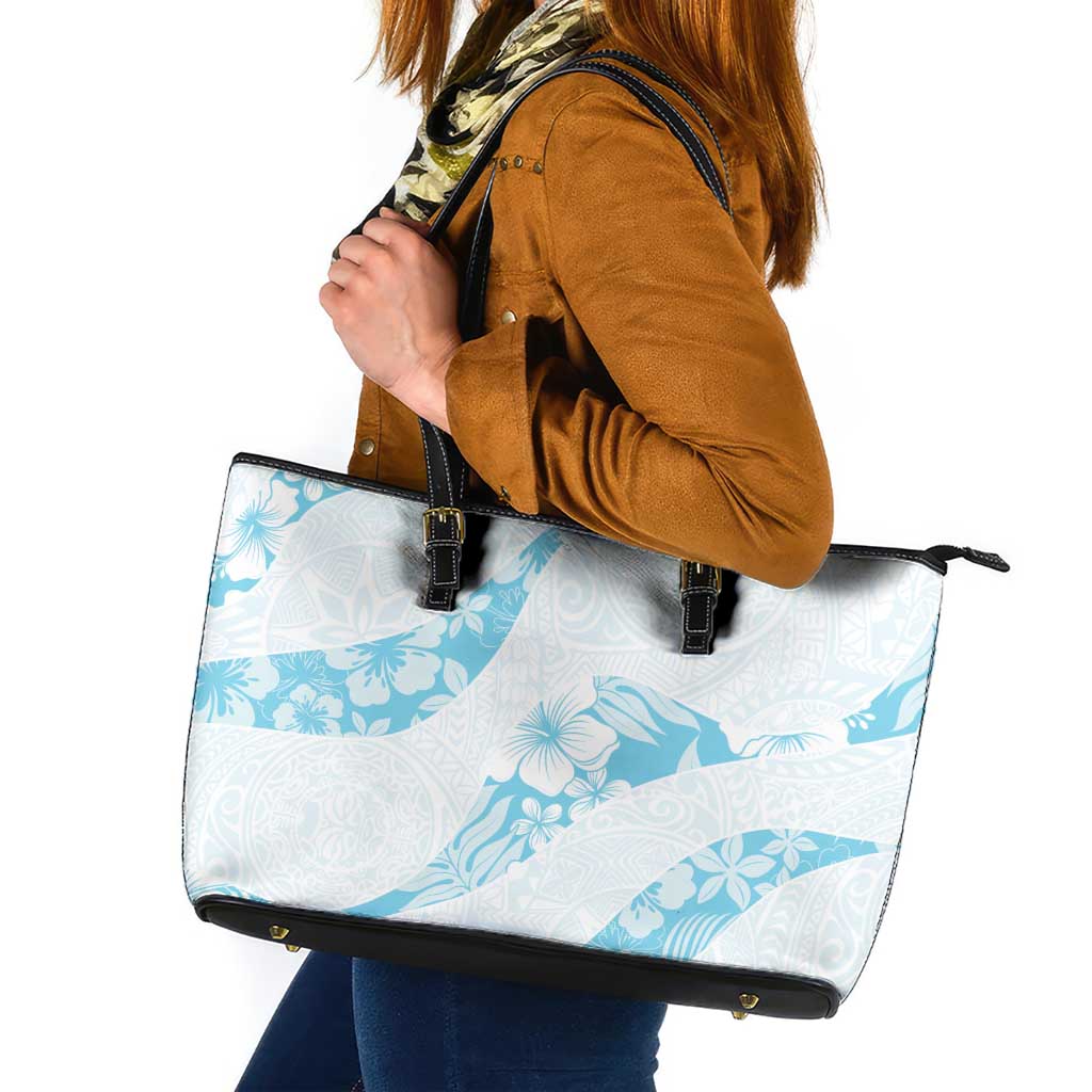 Aloha Hawaii Floral Tapa Leather Tote Bag Patchwork Turquoise LT7 Turquoise - Polynesian Pride