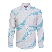 Aloha Hawaii Floral Tapa Long Sleeve Button Shirt Patchwork Turquoise - Polynesian Pride