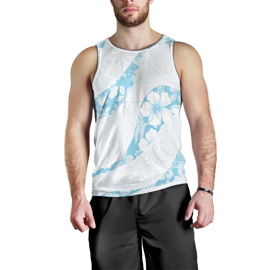 Aloha Hawaii Floral Tapa Men Tank Top Patchwork Turquoise - Polynesian Pride
