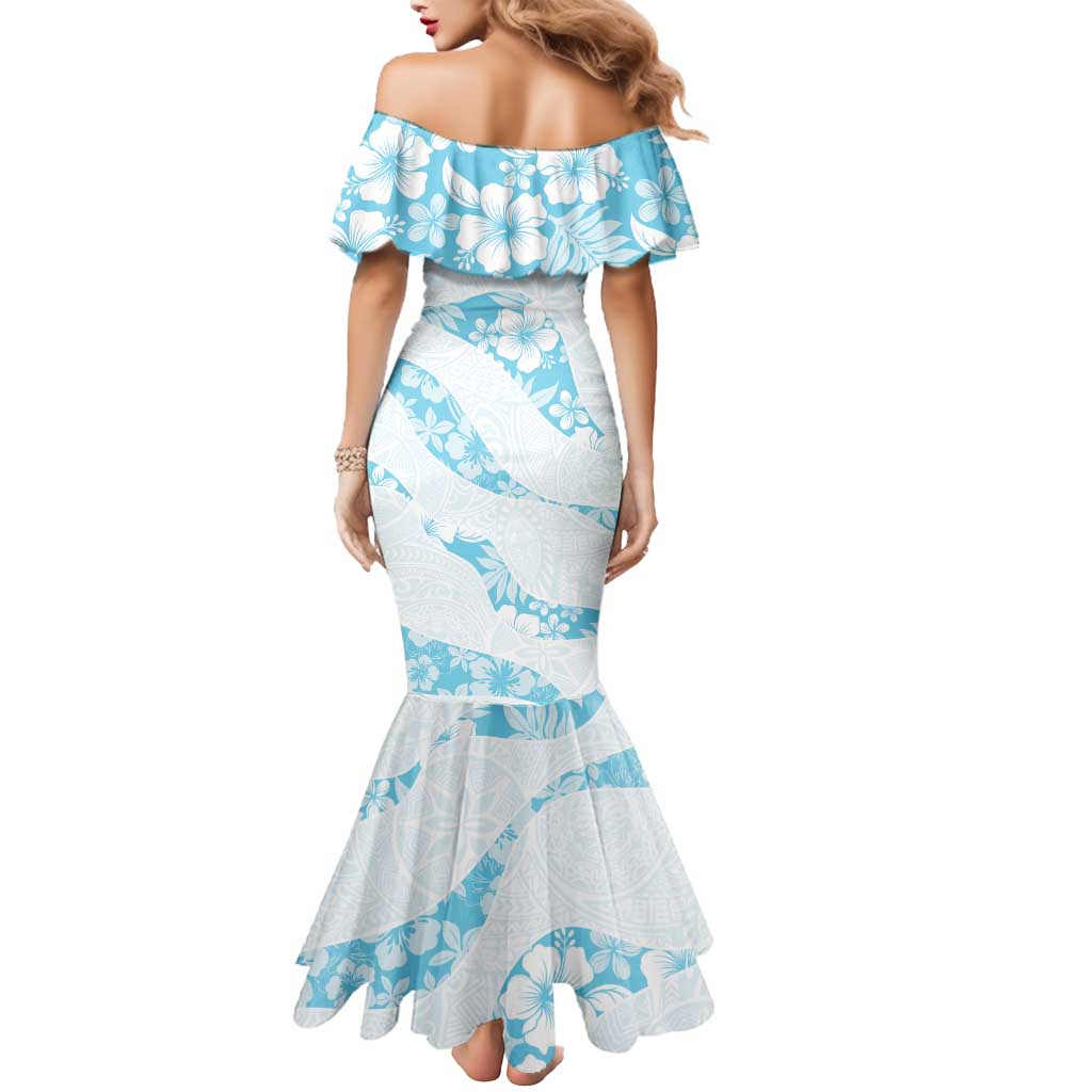 Aloha Hawaii Floral Tapa Mermaid Dress Patchwork Turquoise - Polynesian Pride