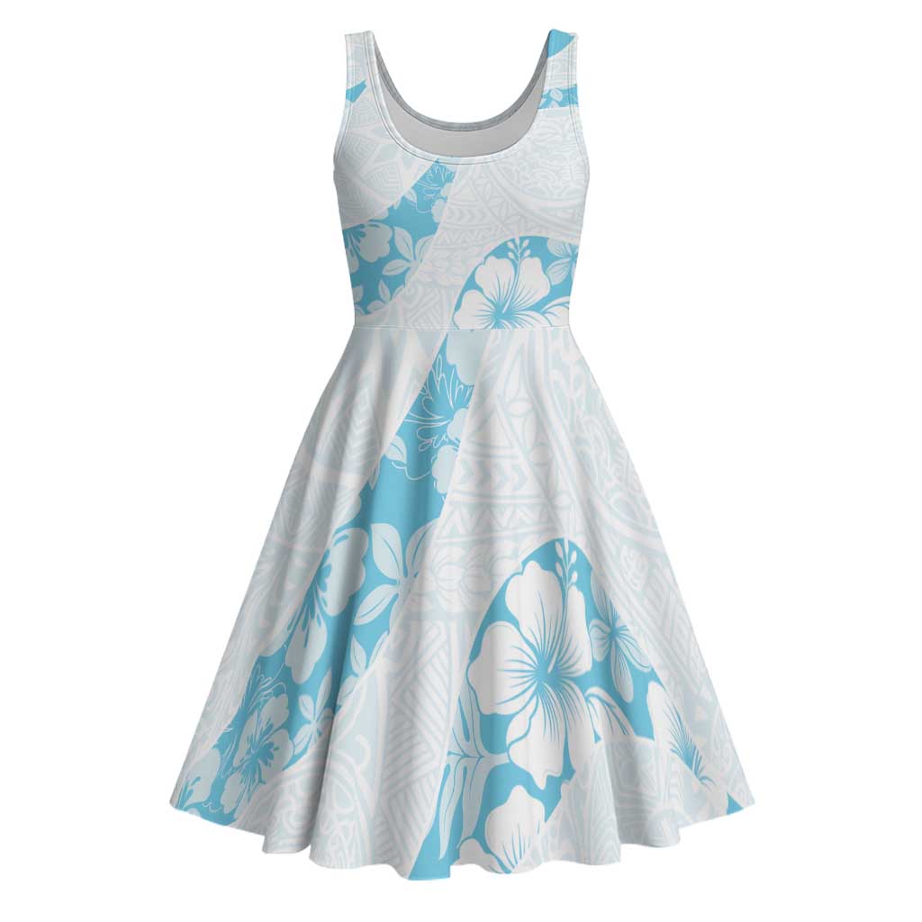 Aloha Hawaii Floral Tapa Midi Dress Patchwork Turquoise - Polynesian Pride