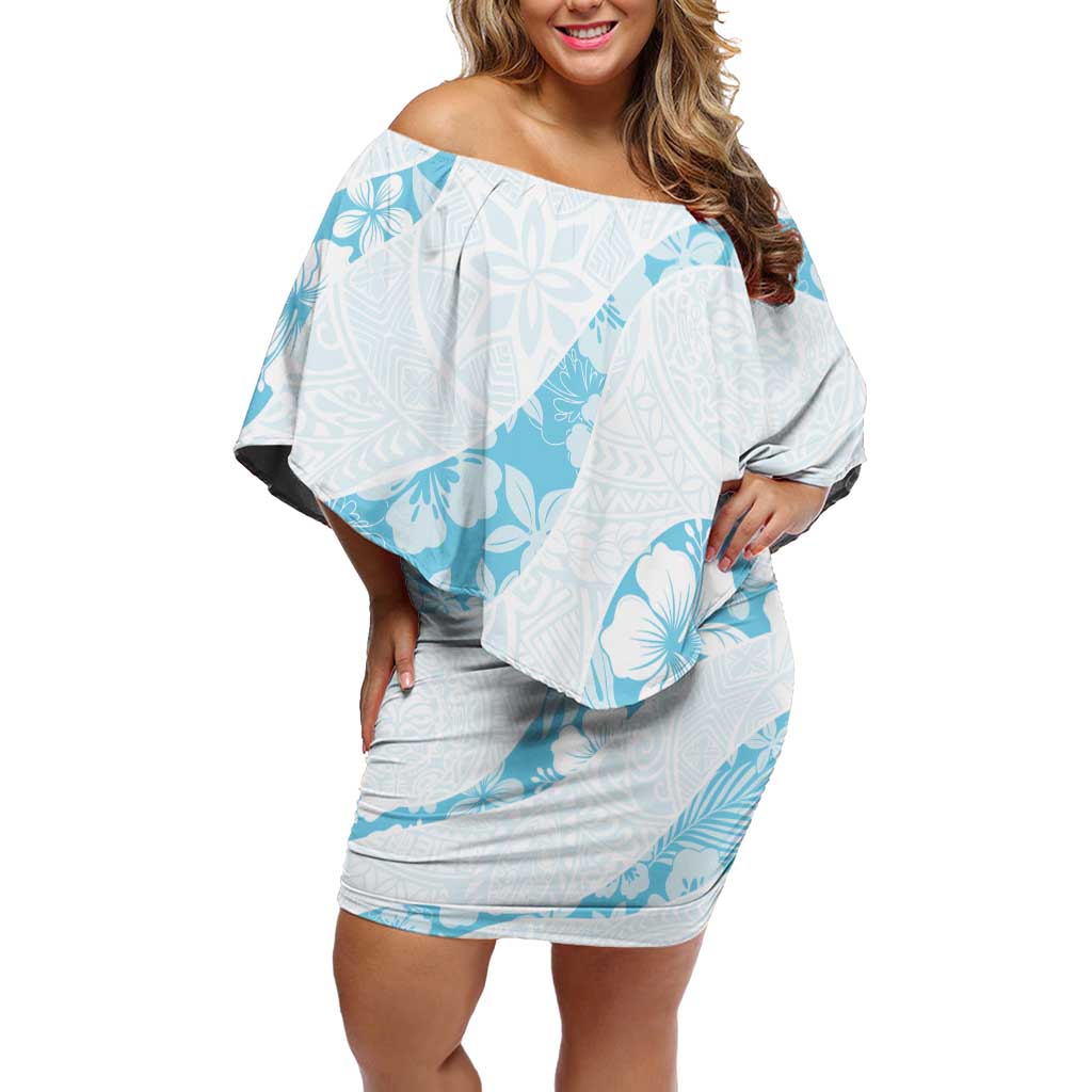 aloha mini dress Aloha Hawaii Floral Tapa Off Shoulder Short Dress Patchwork Turquoise