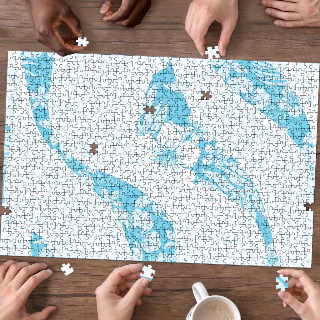Aloha Hawaii Floral Tapa Puzzle Patchwork Turquoise - Polynesian Pride