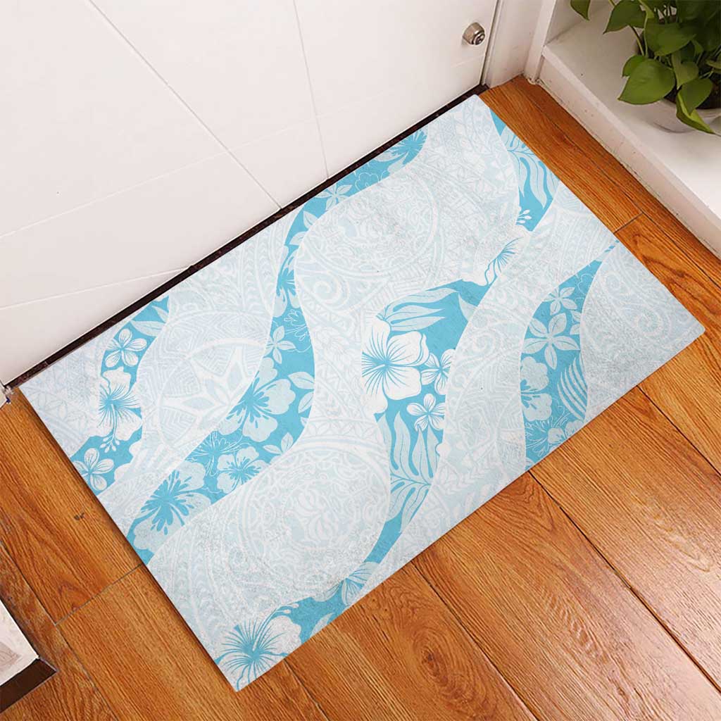 Aloha Hawaii Floral Tapa Rubber Doormat Patchwork Turquoise - Polynesian Pride