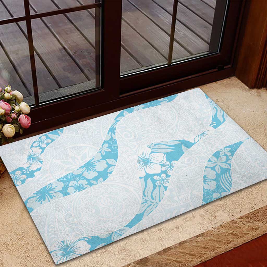 Aloha Hawaii Floral Tapa Rubber Doormat Patchwork Turquoise - Polynesian Pride
