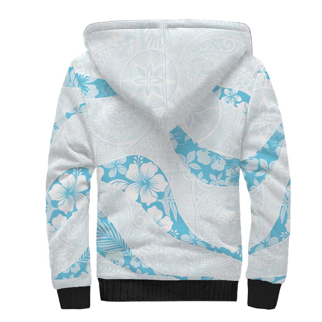 Aloha Hawaii Floral Tapa Sherpa Hoodie Patchwork Turquoise - Polynesian Pride