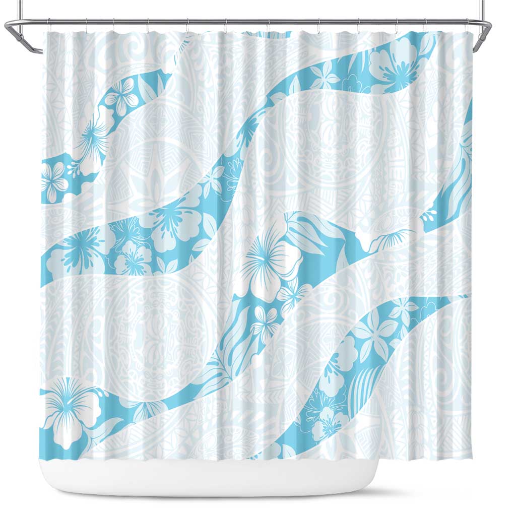 Aloha Hawaii Floral Tapa Shower Curtain Patchwork Turquoise LT7 Turquoise - Polynesian Pride