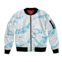 Aloha Hawaii Floral Tapa Sleeve Zip Bomber Jacket Patchwork Turquoise - Polynesian Pride