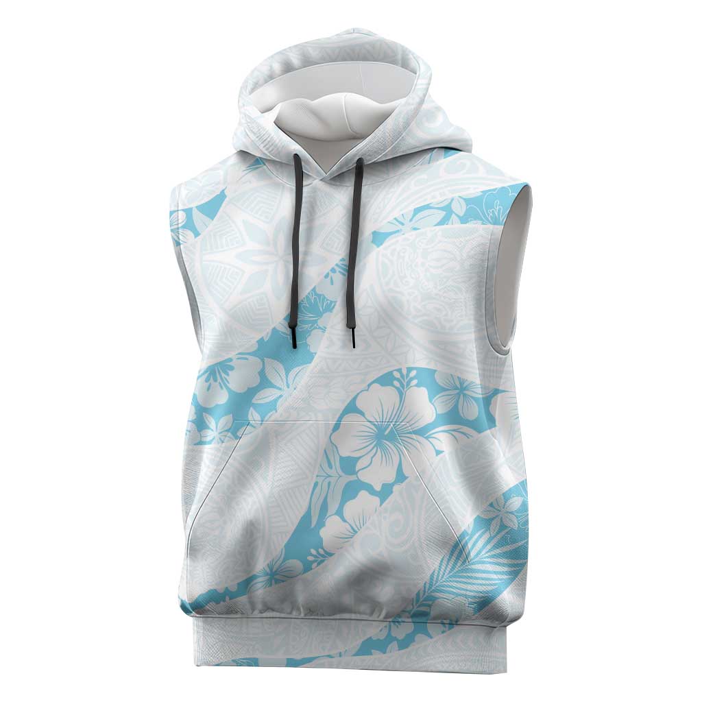 Aloha Hawaii Floral Tapa Sleeveless Hoodie Patchwork Turquoise - Polynesian Pride
