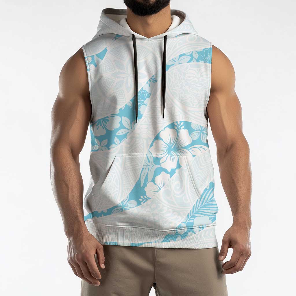 Aloha Hawaii Floral Tapa Sleeveless Hoodie Patchwork Turquoise - Polynesian Pride