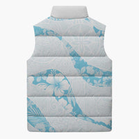 Aloha Hawaii Floral Tapa Sleeveless Puffer Jacket Patchwork Turquoise - Polynesian Pride
