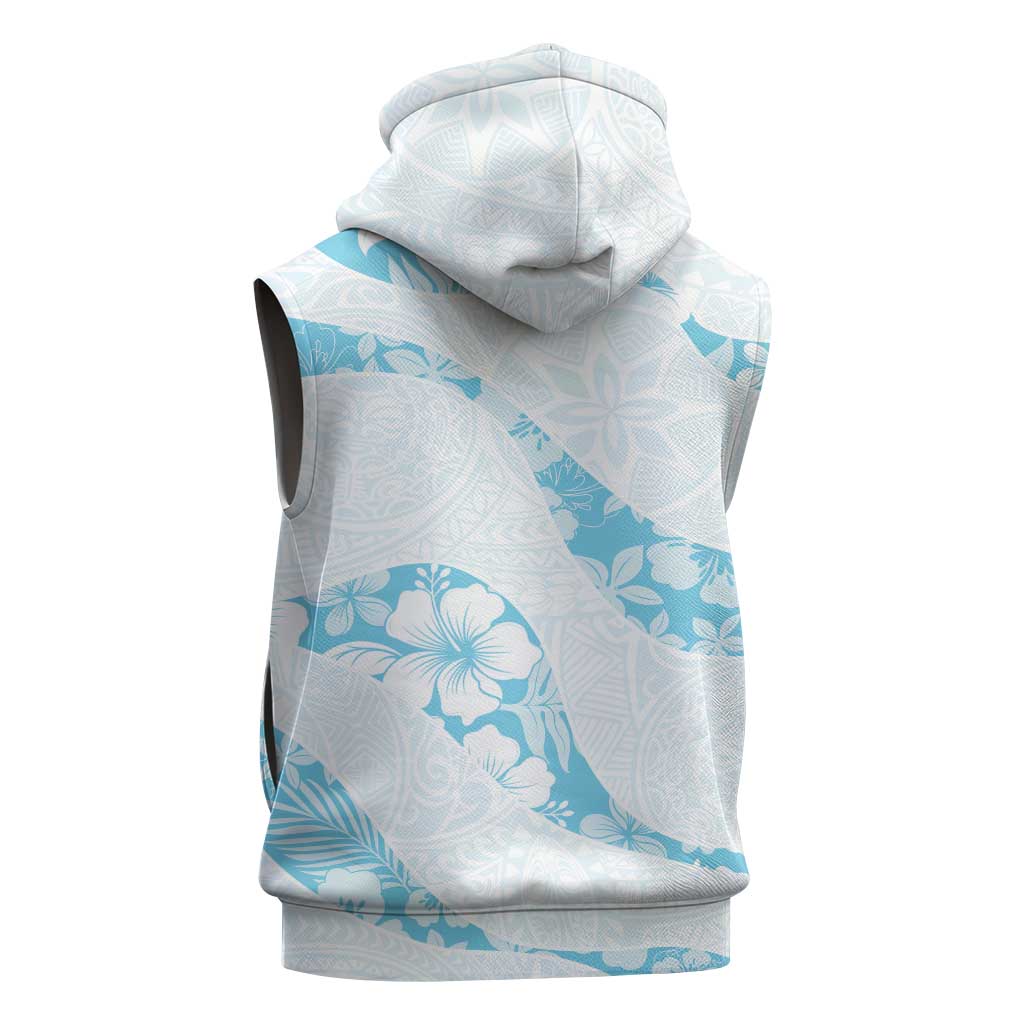 Aloha Hawaii Floral Tapa Sleeveless Zip Hoodie Patchwork Turquoise LT7