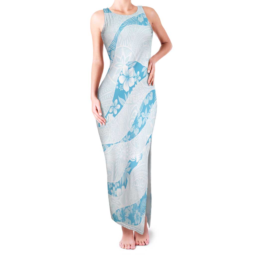 Aloha Hawaii Floral Tapa Tank Maxi Dress Patchwork Turquoise - Polynesian Pride