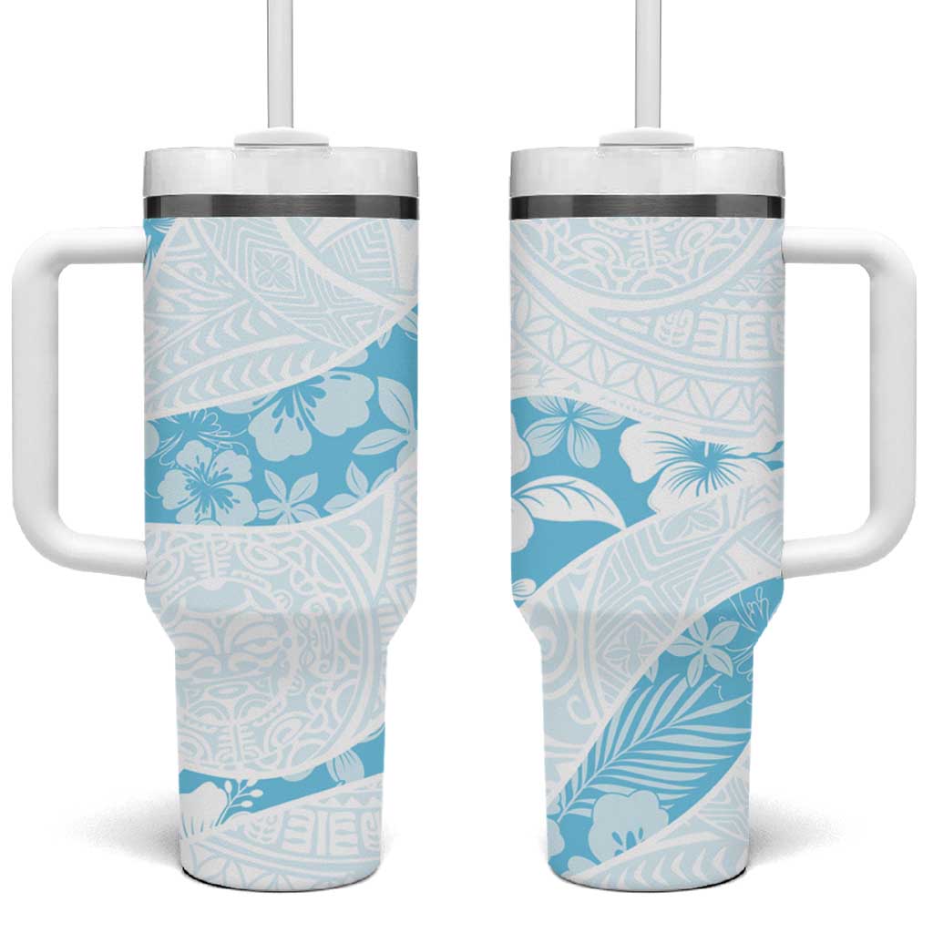 Aloha Hawaii Floral Tapa Tumbler With Handle Patchwork Turquoise - Polynesian Pride