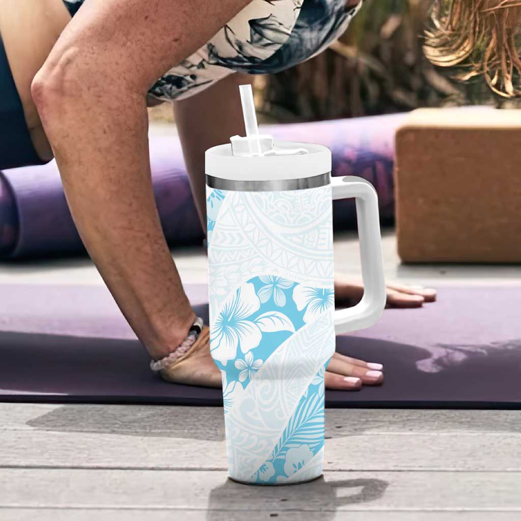 Aloha Hawaii Floral Tapa Tumbler With Handle Patchwork Turquoise - Polynesian Pride