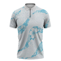 Aloha Hawaii Floral Tapa Zipper Polo Shirt Patchwork Turquoise - Polynesian Pride