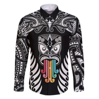 personalised-kia-kaha-te-reo-maori-family-matching-off-shoulder-long-sleeve-dress-and-hawaiian-shirt-hei-tiki-mix-koru-black