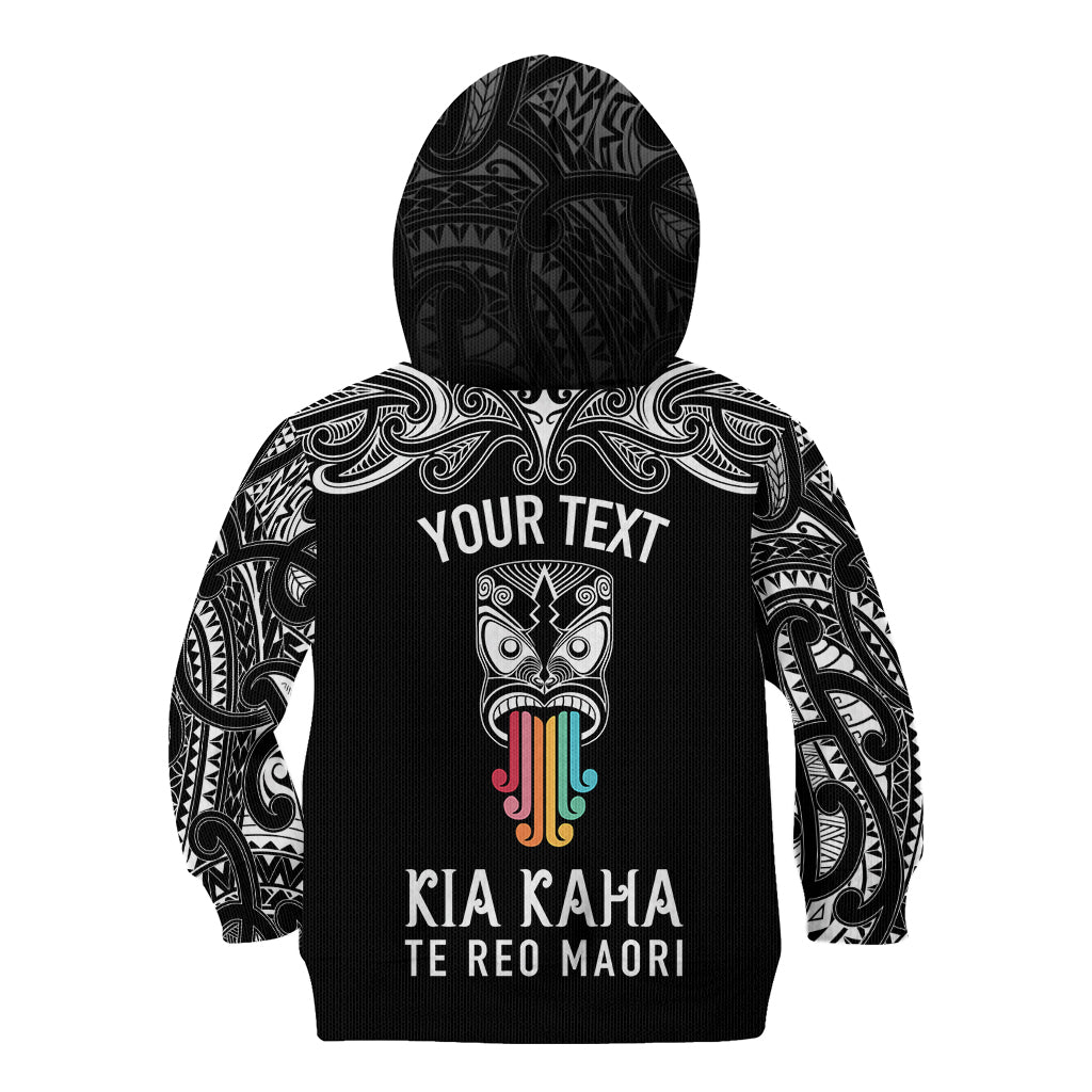 Personalised Kia Kaha Te Reo Maori Kid Hoodie Hei Tiki Mix Koru - Black LT7 - Polynesian Pride