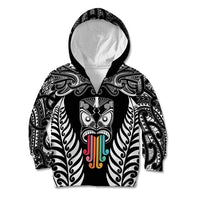 Personalised Kia Kaha Te Reo Maori Kid Hoodie Hei Tiki Mix Koru - Black LT7 Zip Hoodie Black - Polynesian Pride