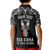 Personalised Kia Kaha Te Reo Maori Kid Polo Shirt Hei Tiki Mix Koru - Black LT7 - Polynesian Pride