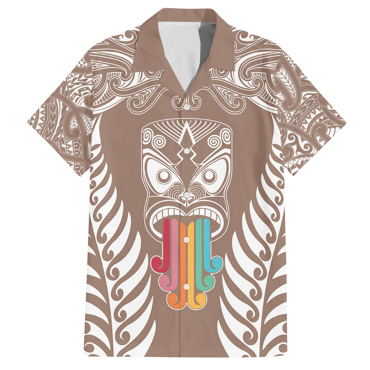 personalised-kia-kaha-te-reo-maori-kid-hawaiian-shirt-hei-tiki-mix-koru-brown