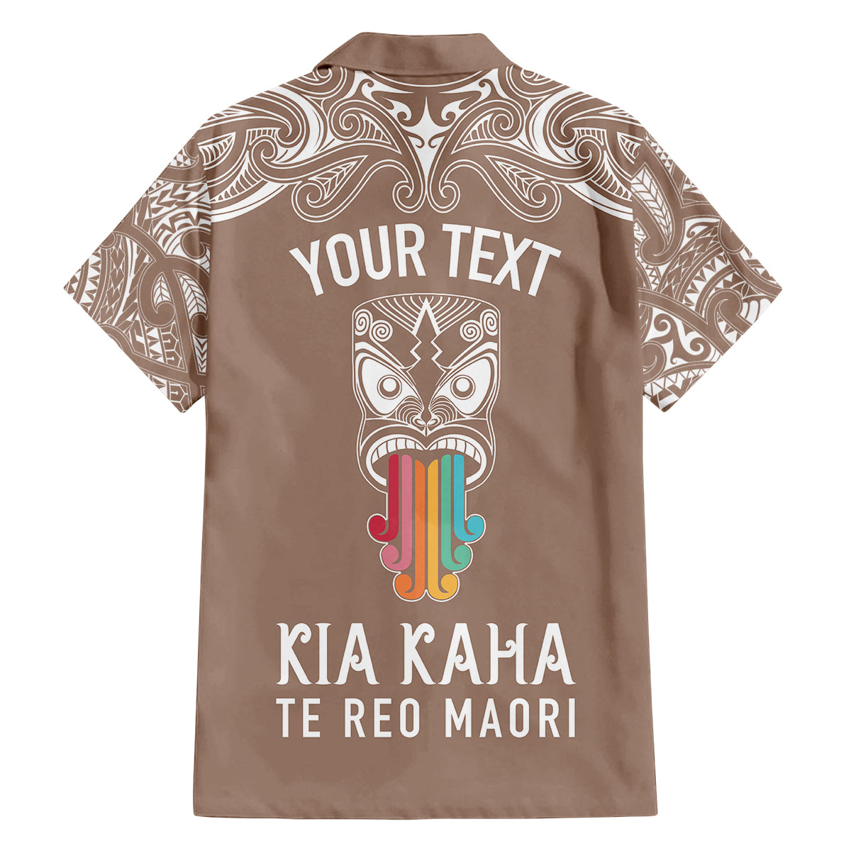 personalised-kia-kaha-te-reo-maori-kid-hawaiian-shirt-hei-tiki-mix-koru-brown
