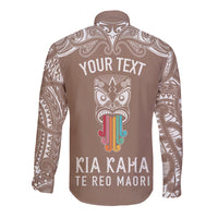 personalised-kia-kaha-te-reo-maori-long-sleeve-button-shirt-hei-tiki-mix-koru-brown