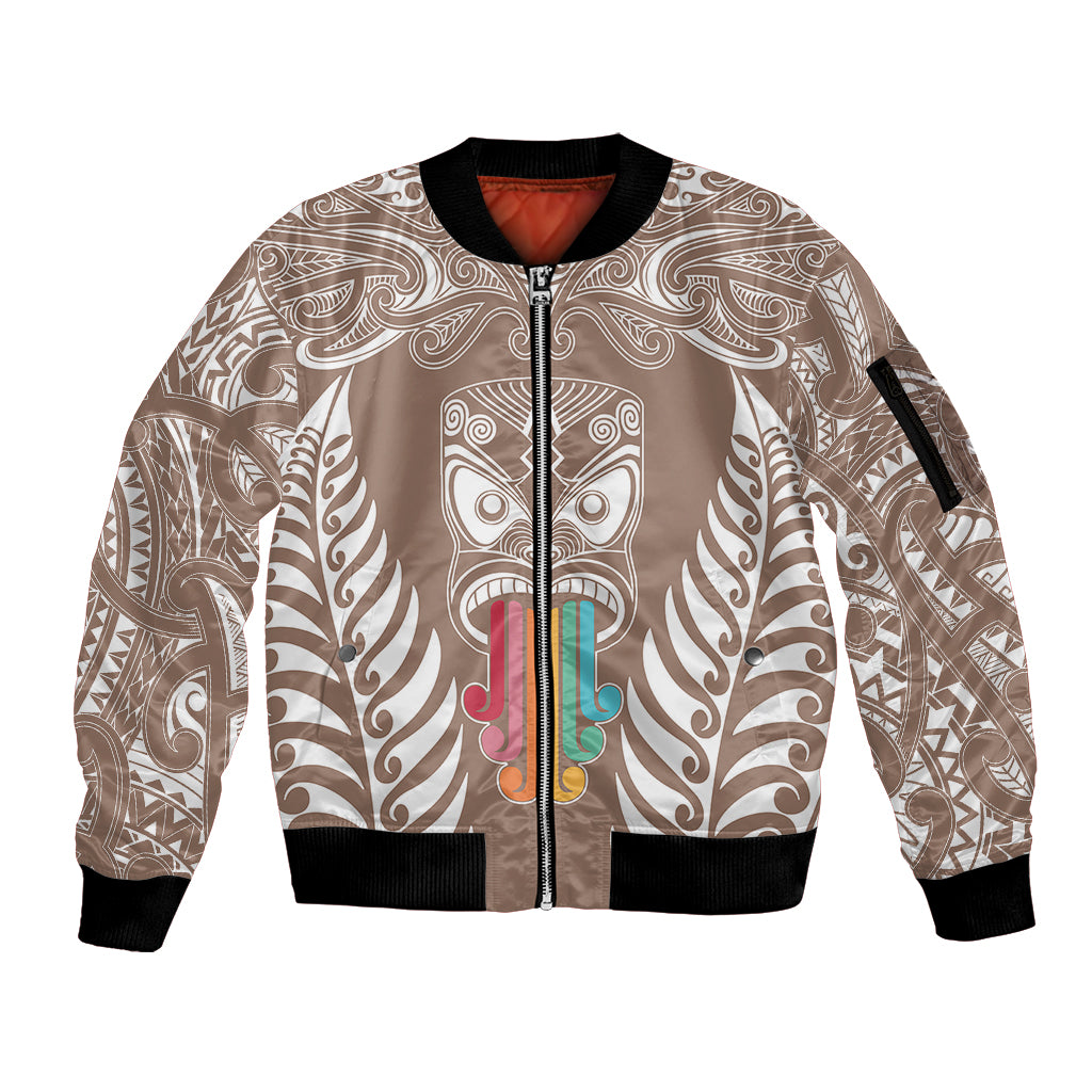 personalised-kia-kaha-te-reo-maori-sleeve-zip-bomber-jacket-hei-tiki-mix-koru-brown