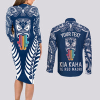 personalised-kia-kaha-te-reo-maori-couples-matching-long-sleeve-bodycon-dress-and-long-sleeve-button-shirts-hei-tiki-mix-koru-navy-blue