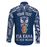 personalised-kia-kaha-te-reo-maori-family-matching-long-sleeve-bodycon-dress-and-hawaiian-shirt-hei-tiki-mix-koru-navy-blue