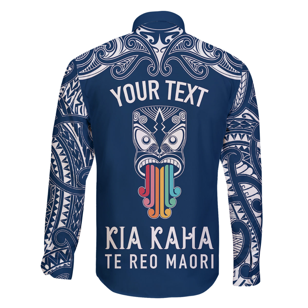 personalised-kia-kaha-te-reo-maori-family-matching-mermaid-dress-and-hawaiian-shirt-hei-tiki-mix-koru-navy-blue