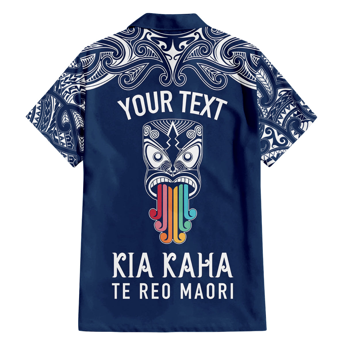 personalised-kia-kaha-te-reo-maori-family-matching-off-shoulder-long-sleeve-dress-and-hawaiian-shirt-hei-tiki-mix-koru-navy-blue