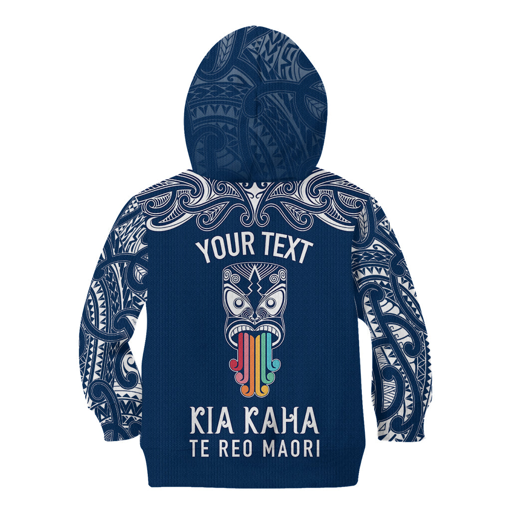 Personalised Kia Kaha Te Reo Maori Kid Hoodie Hei Tiki Mix Koru - Navy Blue LT7 - Polynesian Pride