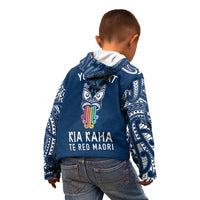Personalised Kia Kaha Te Reo Maori Kid Hoodie Hei Tiki Mix Koru - Navy Blue LT7 - Polynesian Pride