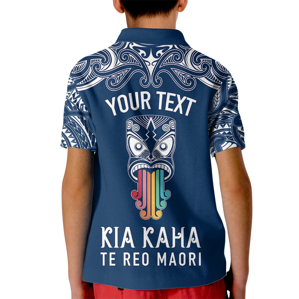 Personalised Kia Kaha Te Reo Maori Kid Polo Shirt Hei Tiki Mix Koru - Navy Blue LT7 - Polynesian Pride
