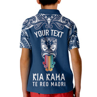 Personalised Kia Kaha Te Reo Maori Kid Polo Shirt Hei Tiki Mix Koru - Navy Blue LT7 - Polynesian Pride