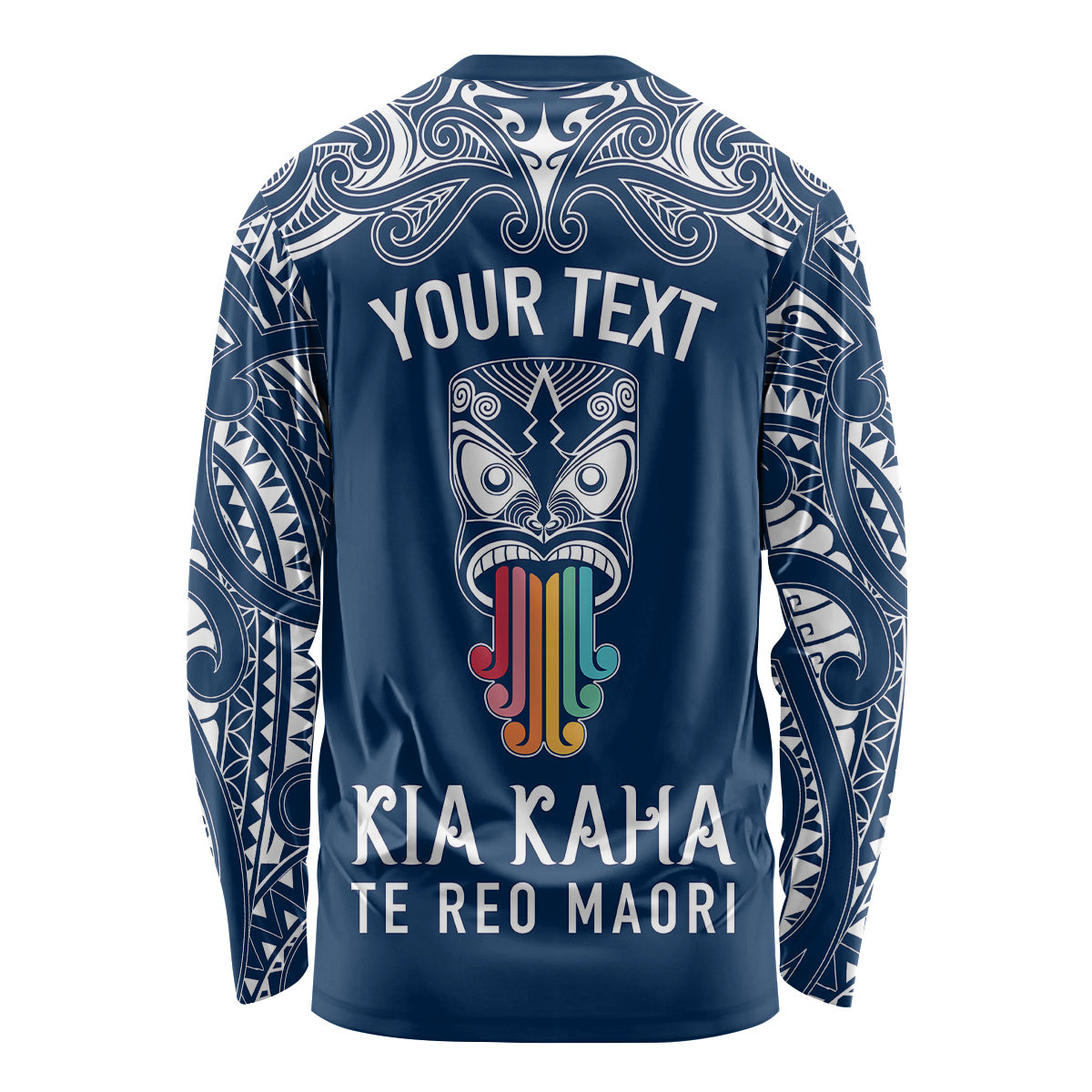 personalised-kia-kaha-te-reo-maori-long-sleeve-shirt-hei-tiki-mix-koru-navy-blue