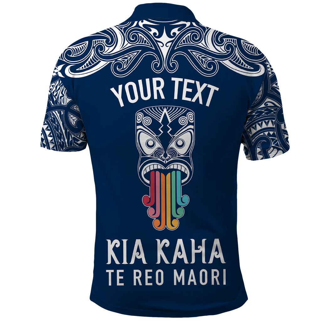 Personalised Kia Kaha Te Reo Maori Polo Shirt Hei Tiki Mix Koru - Navy Blue LT7 - Polynesian Pride