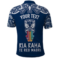 Personalised Kia Kaha Te Reo Maori Polo Shirt Hei Tiki Mix Koru - Navy Blue LT7 - Polynesian Pride
