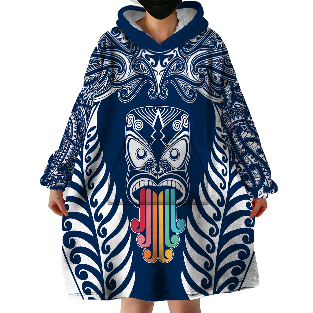 personalised-kia-kaha-te-reo-maori-wearable-blanket-hoodie-hei-tiki-mix-koru-navy-blue