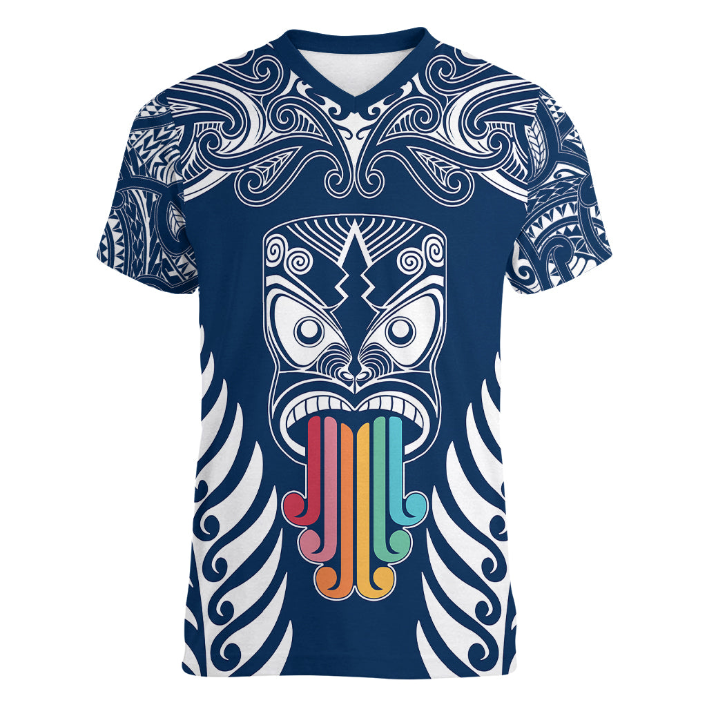 personalised-kia-kaha-te-reo-maori-women-v-neck-t-shirt-hei-tiki-mix-koru-navy-blue