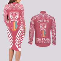 personalised-kia-kaha-te-reo-maori-couples-matching-long-sleeve-bodycon-dress-and-long-sleeve-button-shirts-hei-tiki-mix-koru-pink