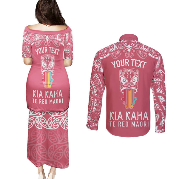 Personalised New Zealand Te Reo Maori Family Matching Puletasi Dress and Hawaiian Shirt Kia Kaha Maori Language Week Purple Style LT9