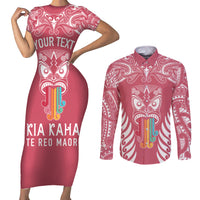 personalised-kia-kaha-te-reo-maori-couples-matching-short-sleeve-bodycon-dress-and-long-sleeve-button-shirts-hei-tiki-mix-koru-pink
