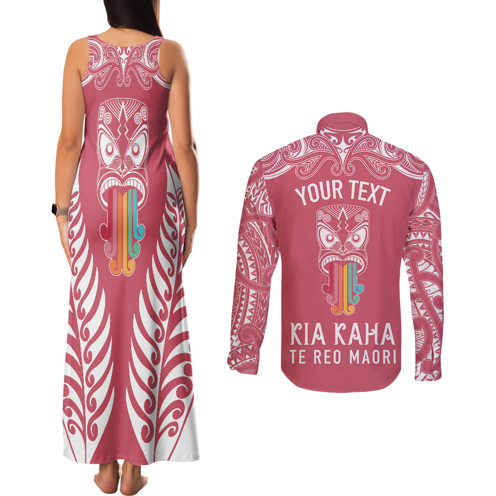 personalised-kia-kaha-te-reo-maori-couples-matching-tank-maxi-dress-and-long-sleeve-button-shirts-hei-tiki-mix-koru-pink