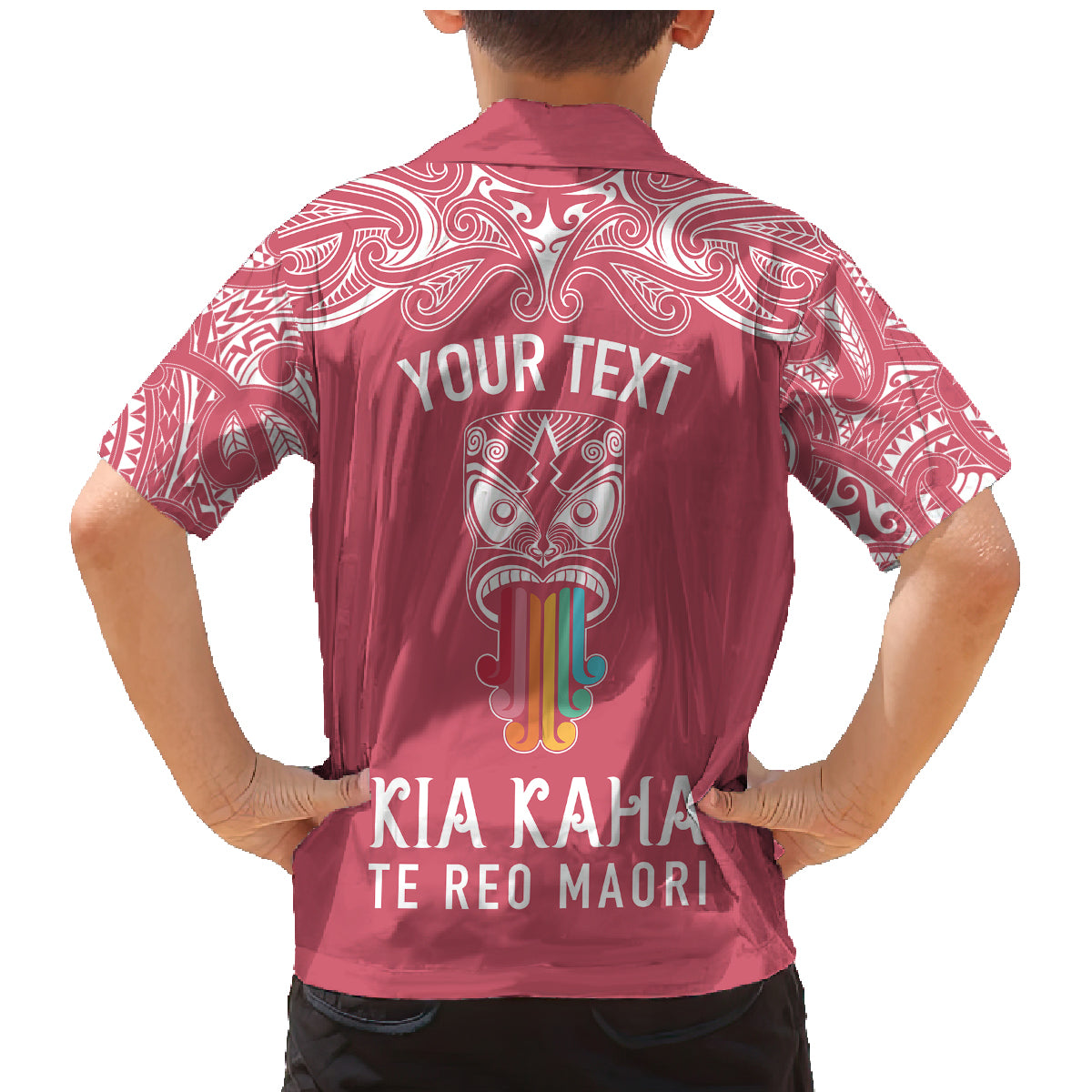 personalised-kia-kaha-te-reo-maori-family-matching-mermaid-dress-and-hawaiian-shirt-hei-tiki-mix-koru-pink