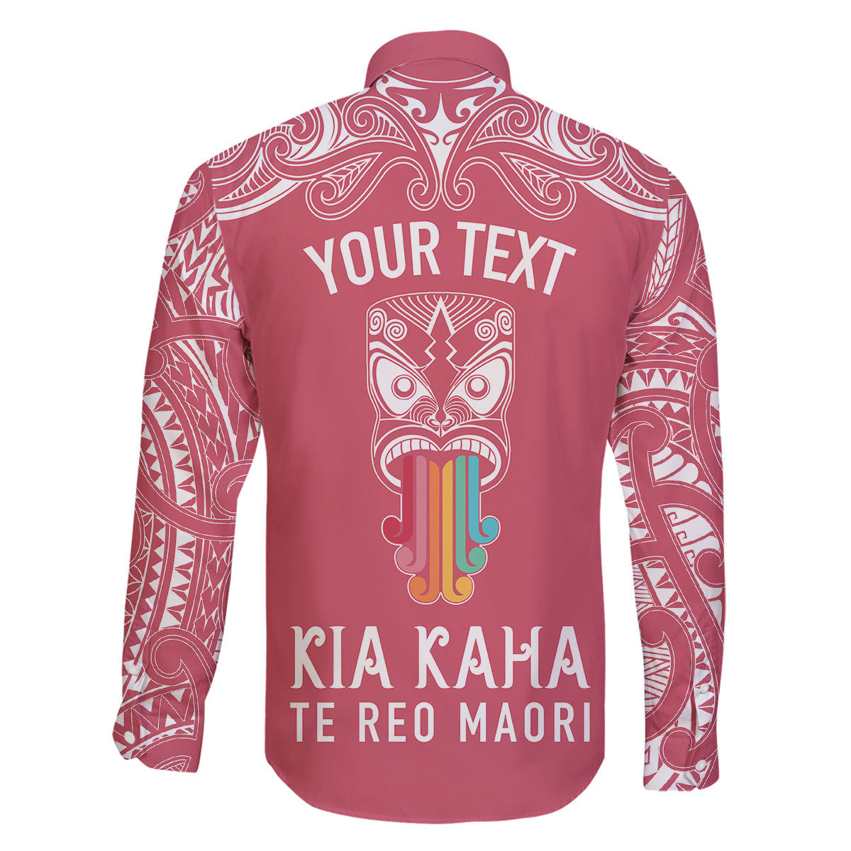 personalised-kia-kaha-te-reo-maori-family-matching-off-shoulder-maxi-dress-and-hawaiian-shirt-hei-tiki-mix-koru-pink