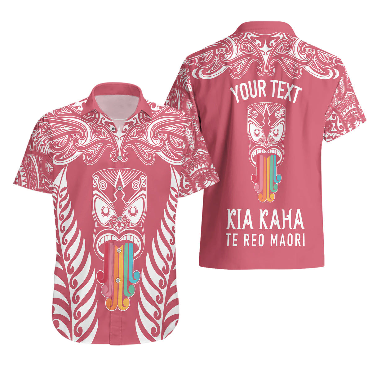 personalised-kia-kaha-te-reo-maori-hawaiian-shirt-hei-tiki-mix-koru-pink