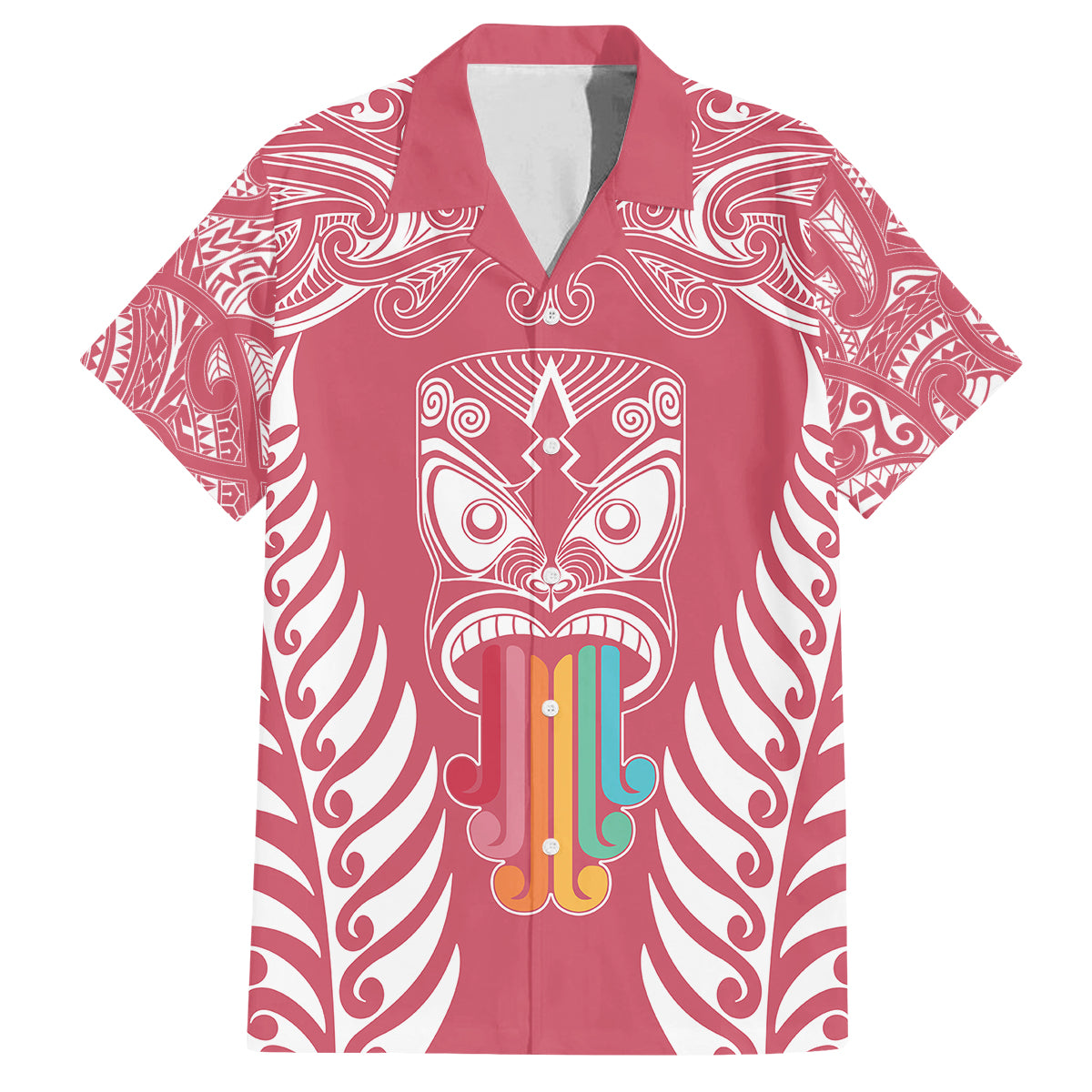 personalised-kia-kaha-te-reo-maori-kid-hawaiian-shirt-hei-tiki-mix-koru-pink